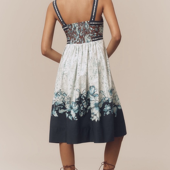 Maeve Blue and White Floral Midi Dress - Picture 3 of 8